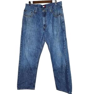 Vintage 90s Tommy Hilfiger Blue Jeans Sz 36x32 Hi Rise Wide Straight Leg Denim